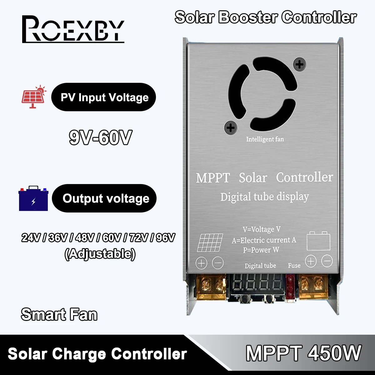450W Solar Controller MPPT Booster 9V ~ 60V Eingang Step-up Lade Für 24V 36V 48V 60V 72V 96V Lithium Li-Ion SLA Gel AGM Batterie Image