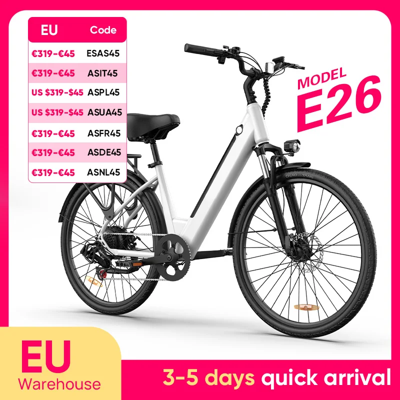 Urlife Peak 750W E26 Elektrofahrrad 26x2" Pendlerreifen 48V 10,4Ah Abnehmbare Batteriegeschwindigkeit 7-Gang-LCD-Display Image