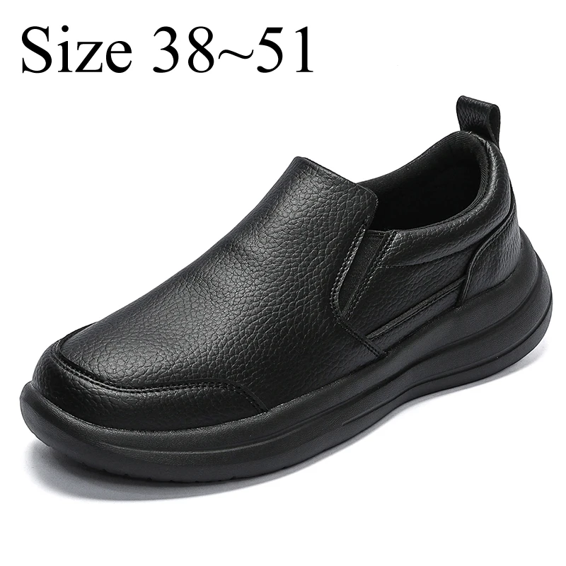 Bequeme Slip-On-Leder-Sneaker für Herren, lässige Sport-Wanderschuhe, wasserdicht, Schwarz, sportlich, Übergröße, Größe 48, 49 50