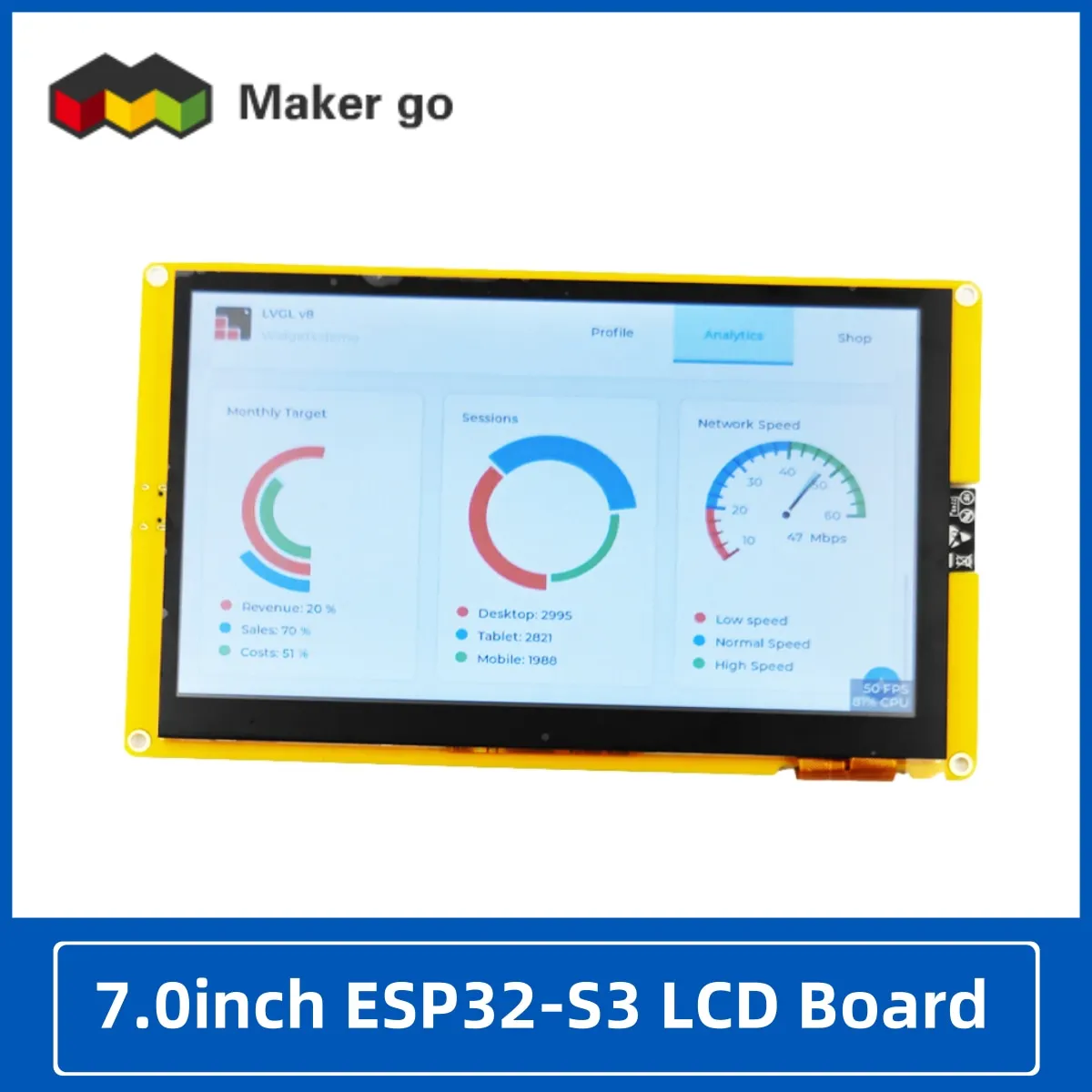 ESP32-S3 hmi 8m psram 16m flash arduino lvgl wifi & bluetooth 7 "800*480 smart display bildschirm 7,0 zoll rgb lcd tft modul Image
