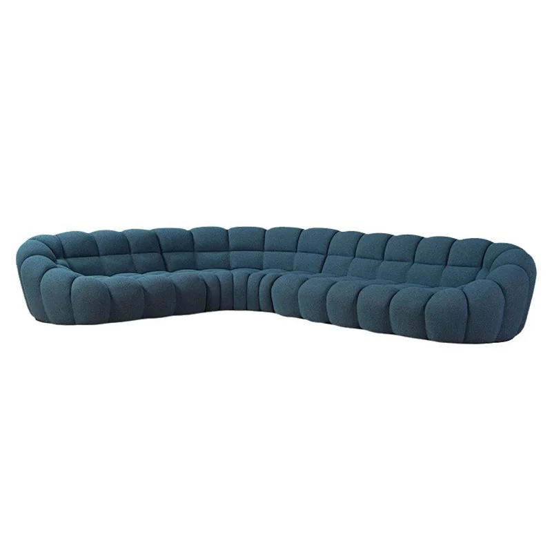 Luxuriöses Wohnzimmer-Sofa aus blauem Stoff, gemütliches Sofa, moderne, langlebige Sofas mit integrierten dicken Armlehnen, breite, gebogene Sofas für Zuhause
