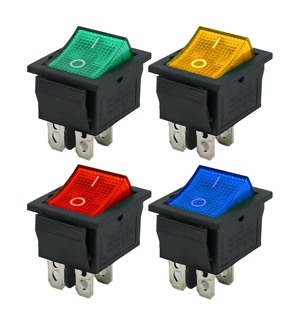 Rastender Wippschalter, Netzschalter, E/A, 4 Pins mit Licht, 16 A, 250 V AC, 20 A, 125 V AC, KCD4 Image
