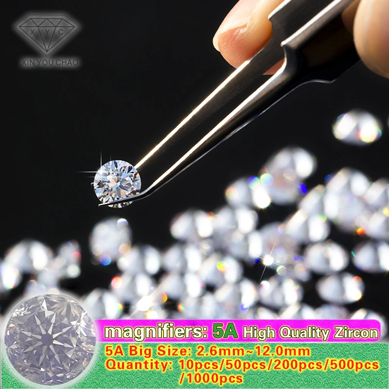 5A Große Größe 2,6 ~ 12,0 mm 10 Stück ~ 1000 Stück Zirkon-Edelsteinperlen Runde weiße Zirkonia-Steine Runder Brillantschliff Lose CZ-Steine