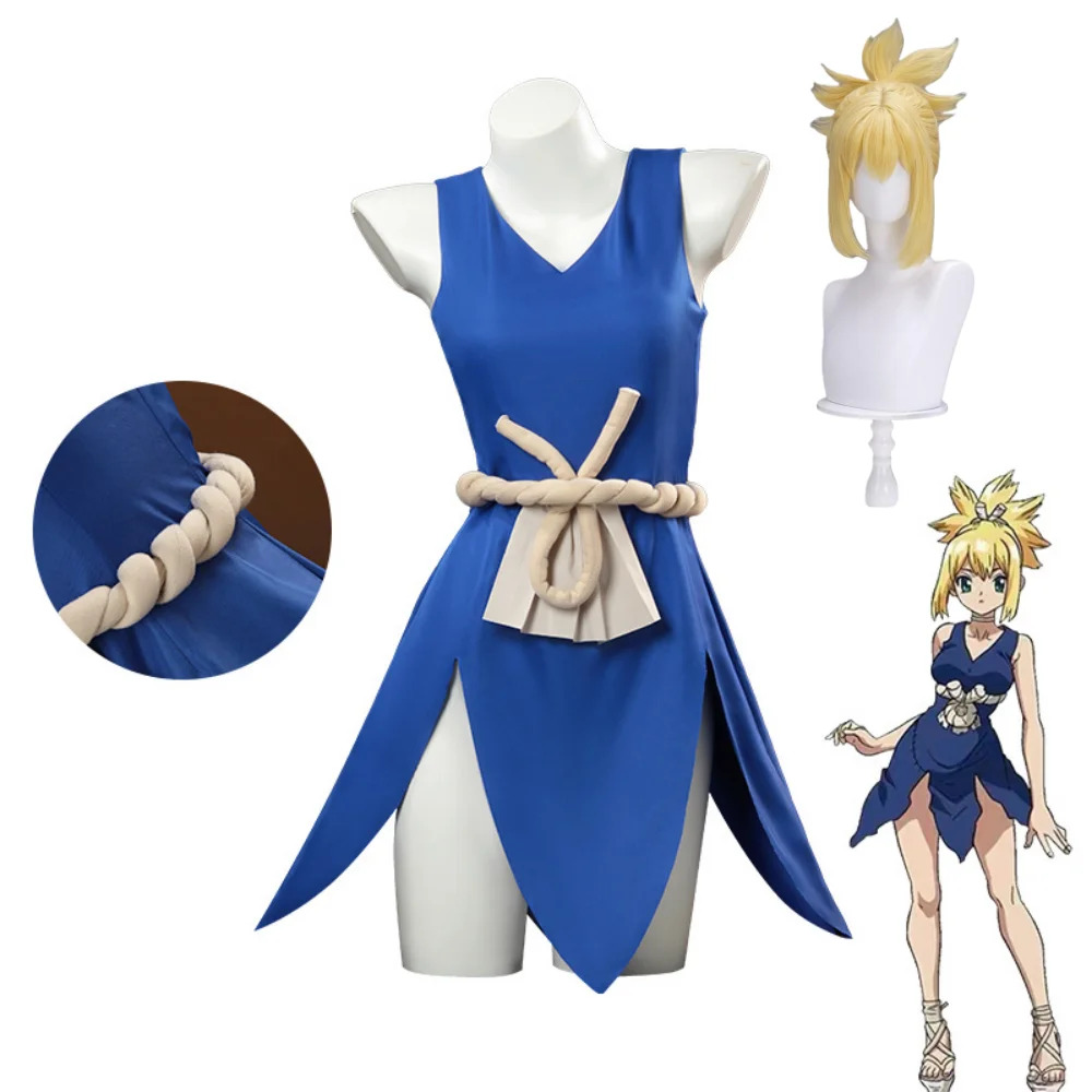Amber Kohaku Cosplay Kostüm Dr.STONE Amber Kohaku Cosplay Kostüm hellgelbes Haar synthetische Perücke
