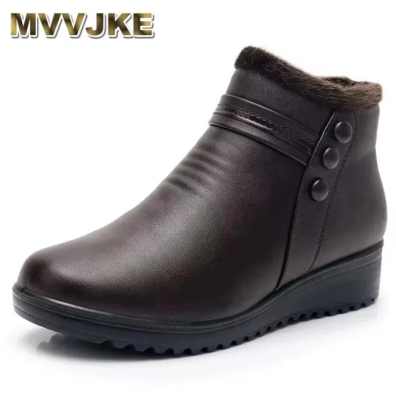 2025 mode Winter Stiefel Frauen Leder Knöchel Warme Stiefel Mom Herbst Plüsch Keil Schuhe Frau Schuhe Große Größe 35-41