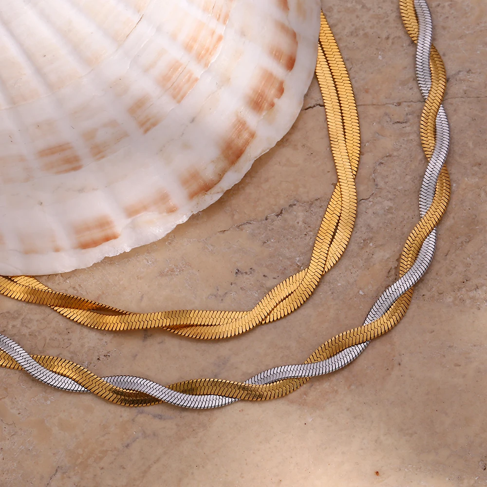 2023 neue Gold & Silber Farbe Geflecht Herryingbone Kette Choker Halskette Für Frau E B belle Offizielle Shop Edelstahl schmuck