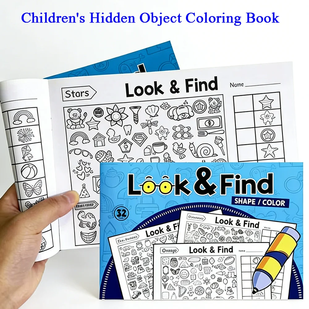 Malbuch für versteckte Gegenstände für Kinder. Look and Find Form-/Farbarbeitsbuch verbessert die visuelle Wahrnehmung, Konzentration und Aufmerksamkeit