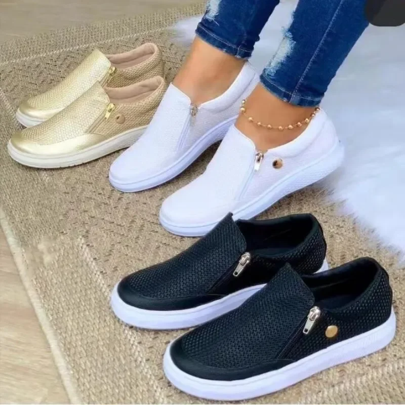 Sneakers Woman Vulcanize Shoes Casual Side Zipper Femme Tenis Luxury Tennis Feminino for Women 2025 Zapatos Mujer