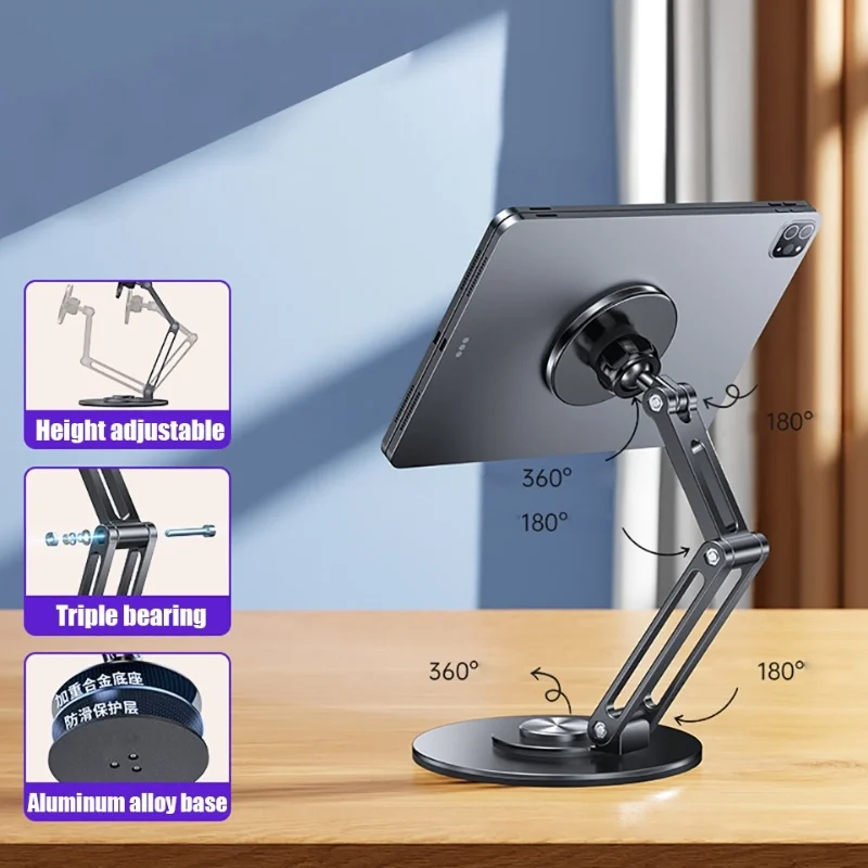Neuer magnetischer Tablet-Ständer aus Metall, um 360 Grad drehbar, Universalhalterung für IPad, Telefon, Desktop, Büro, Arbeit, Live-Streaming Image