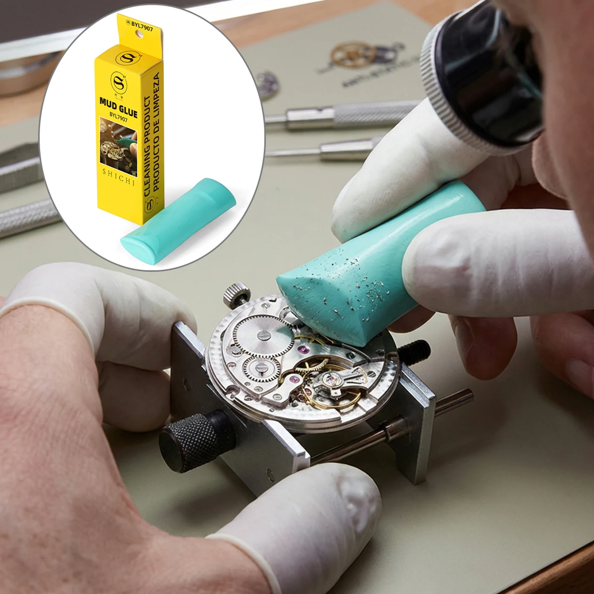 Professionelles Bergeon 6033 Grünes Uhren-Staubentfernungswerkzeug Rodico Putty Uhrenzifferblatt-Reiniger für Uhrmacher 1 Stück Grünes Uhrenzubehör Image