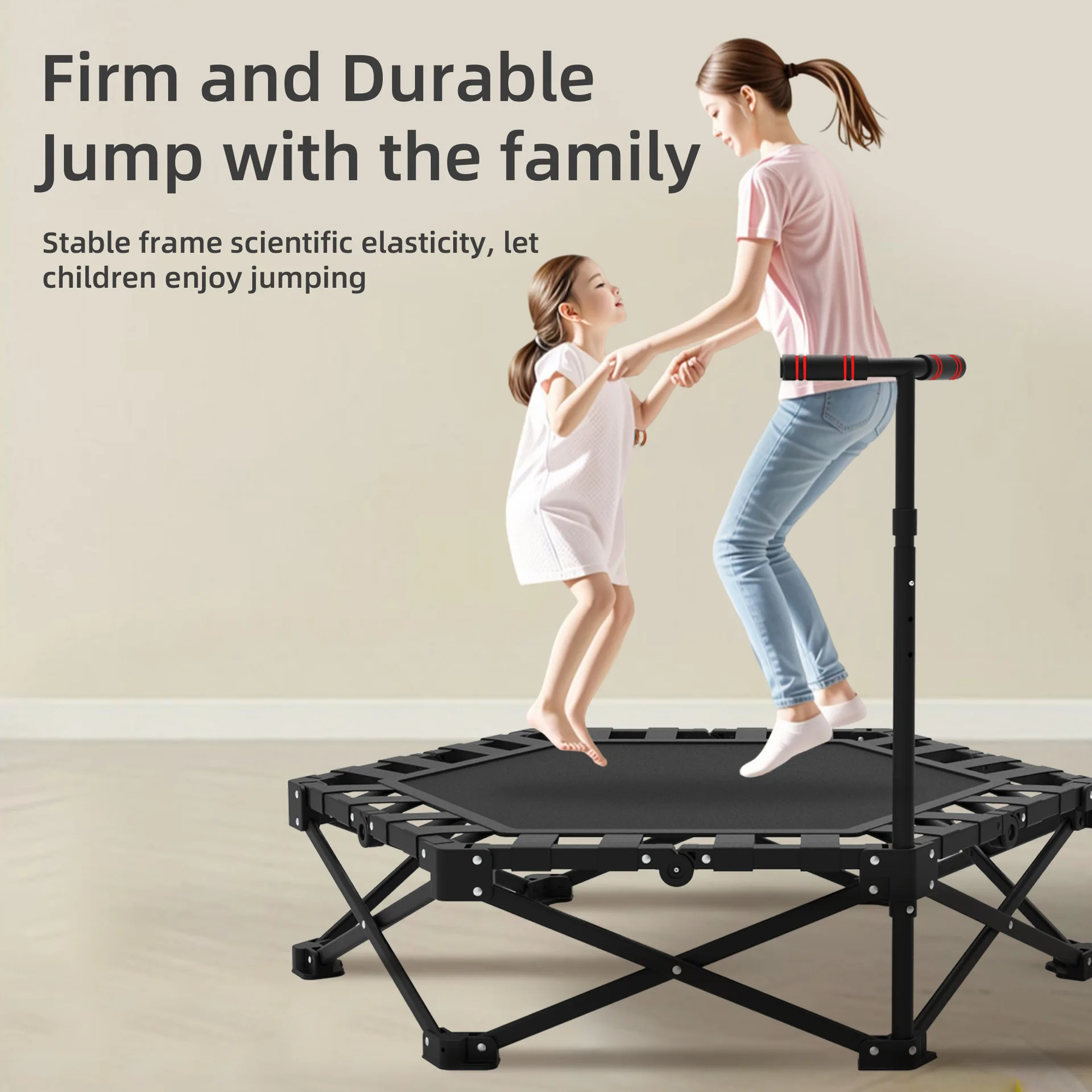 Faltbares Rebounder-Trampolin für Erwachsene, Mini-Fitness-Trampolin mit verstellbarem Schaumstoffgriff und Bungees, leises Übungstrampolin Image