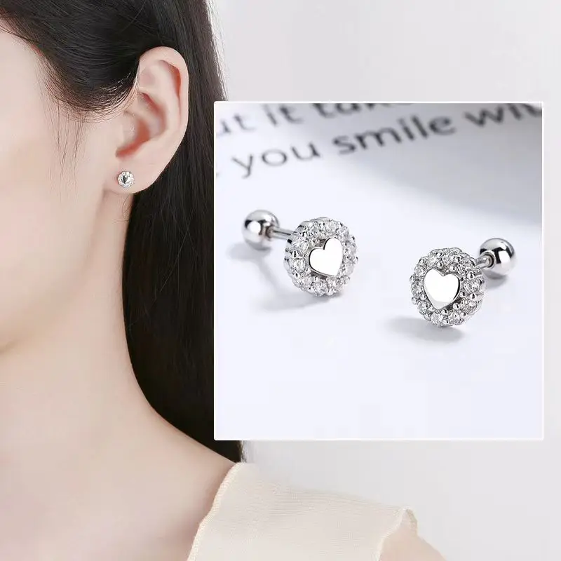 Nadel-Zirkon-Ohrringe aus 925er Silber, hypoallergene modische Schraub-Ohrstecker, Damenschmuck-Geschenk Image