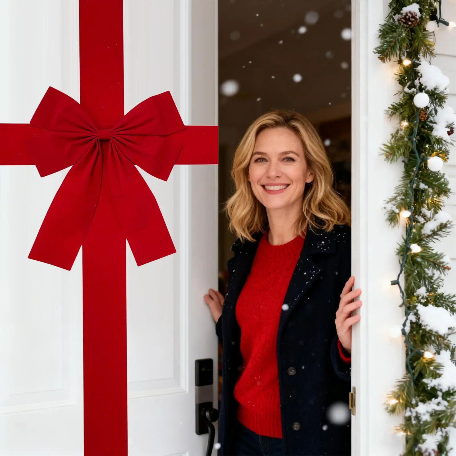 Weihnachten Große Rote Schleife Hängende Tür Schleife Band Hochzeit Weihnachten Urlaub Haustür Party Home Dekorationen Neue Jahr Diy Liefert Image