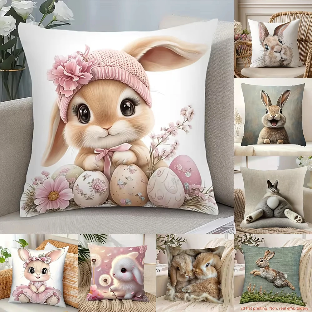 1 Osterhasen-Kissen mit Eiern, dekorativer Kissenbezug für Sofa, Heimdekoration, 2D-Druck Image