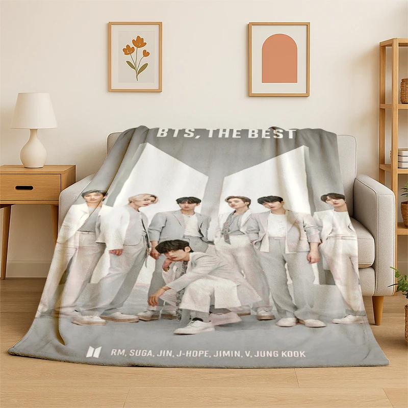 Kpop B-BTS Fashion Group Star Flanelldecke, weiche, warme Überwurfdecke für Schlafzimmer, Wohnzimmer, Bett, Reisen, Camping, Picknick, Geschenk Image