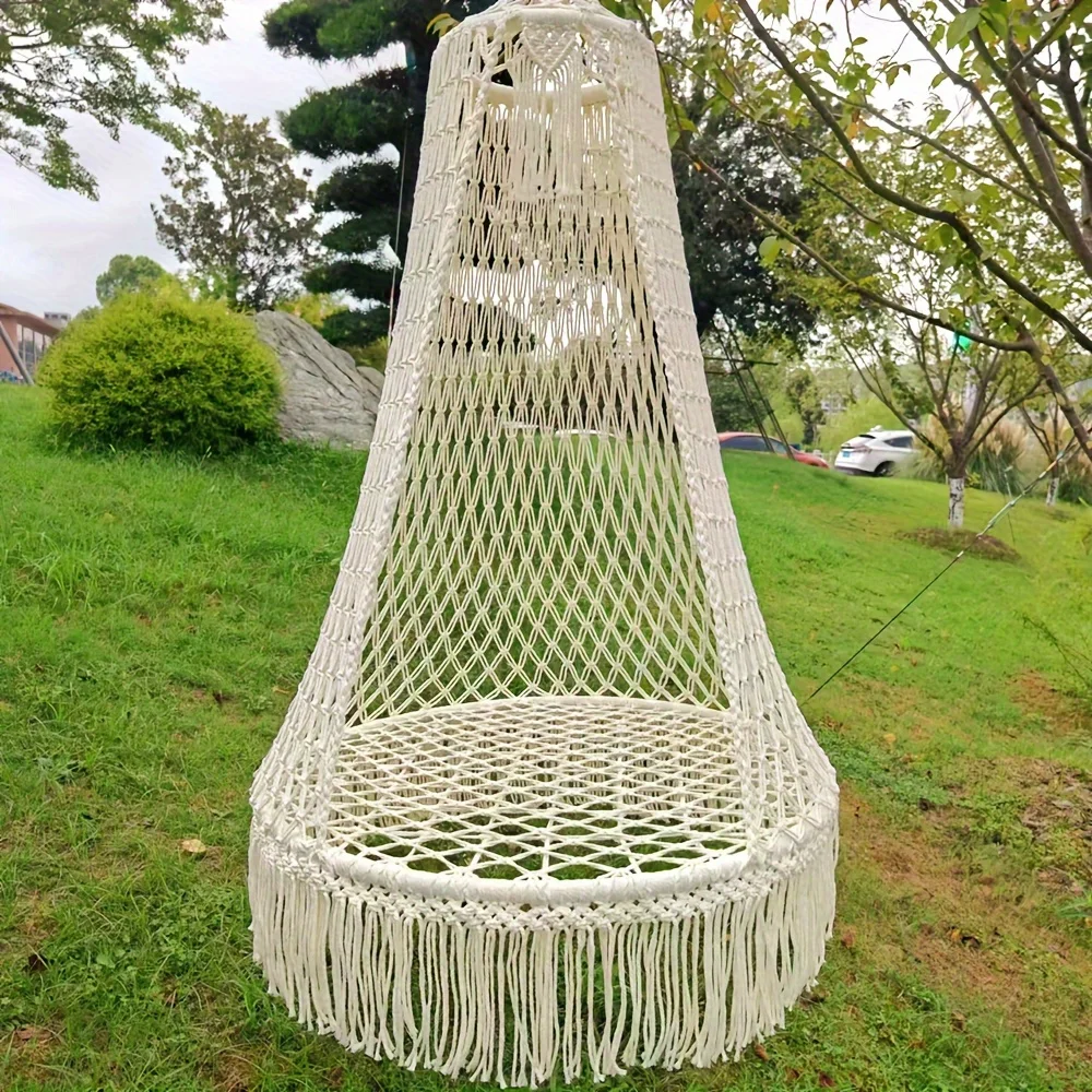 Handgefertigter, gewebter Hängesessel mit Quasten, böhmische Hofschaukel, Innenhängematte, Außenhängematte, inklusive Sitzkissen Image