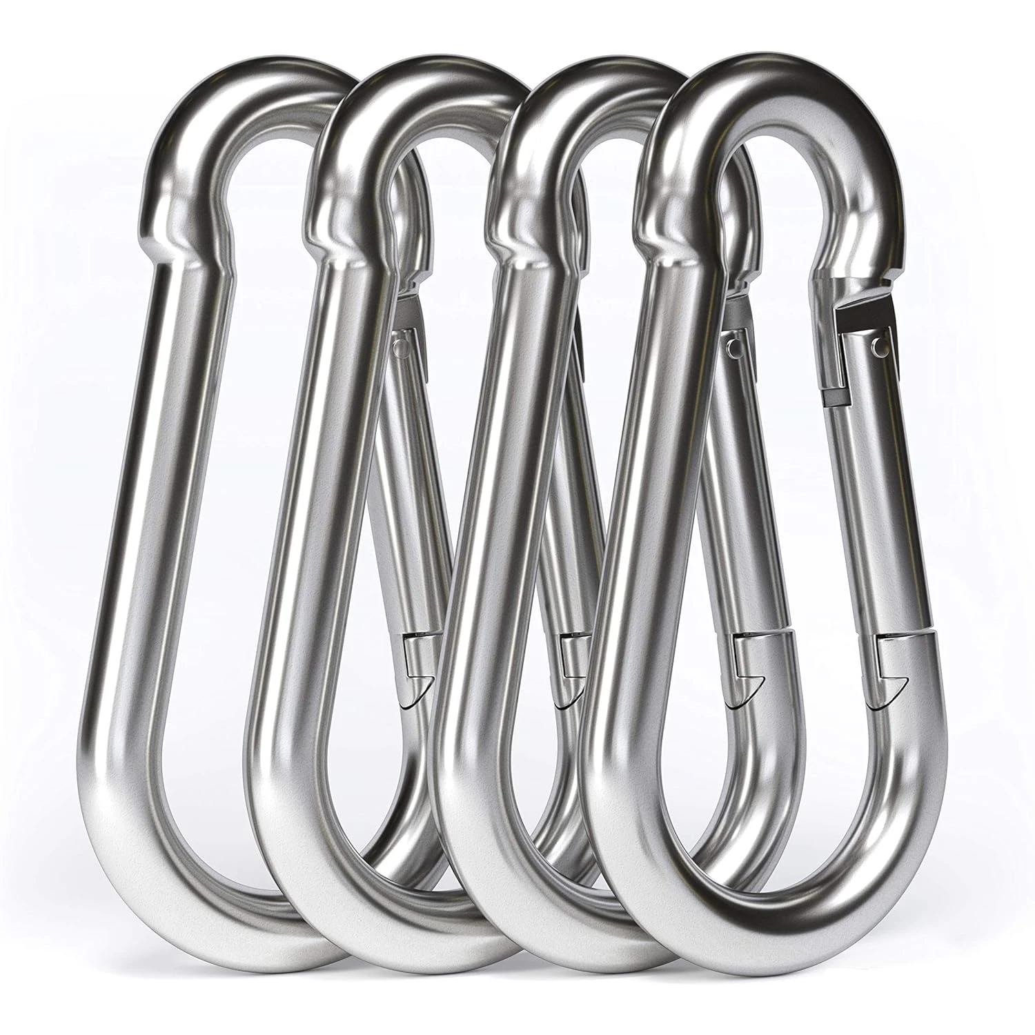 4 Stück Karabinerhaken aus Edelstahl 304, Federverschluss, robuster Haken, Schnellverbindungsring, klein, groß, für Outdoor-Camping, Wandern Image