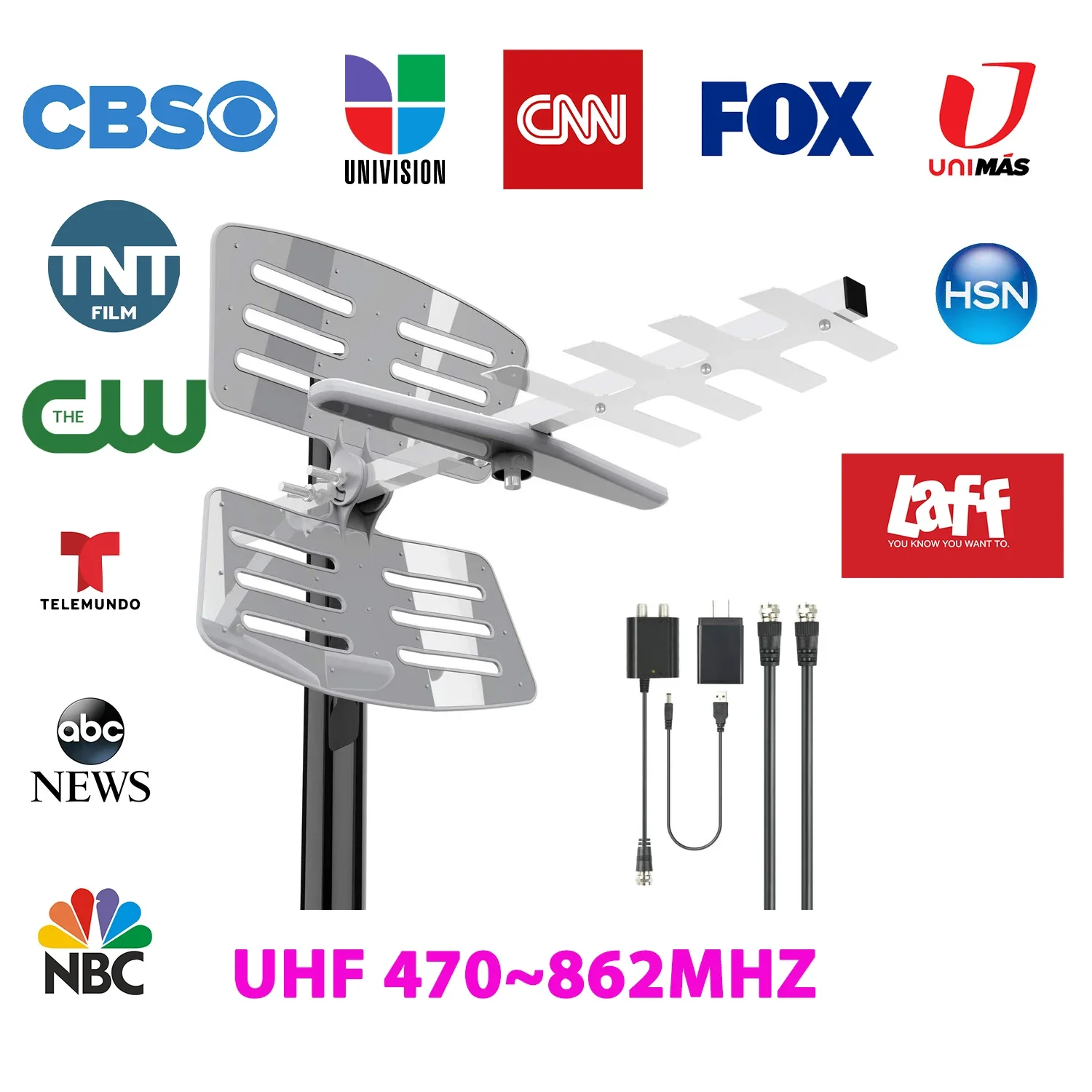 6000+ Meilen Reichweite 32,8 Fuß Digitale Verstärkte HDTV-Antenne für den Außenbereich mit RG6 Koaxialkabel, UHF VHF 1080P 4K Unterstützung für 2 Fernseher, Signalverstärker Image