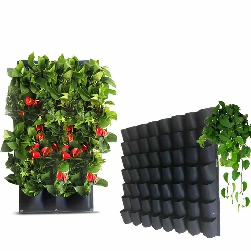 Pflanzbeutel mit mehreren Taschen, Filz, Gemüse, Obst, Blumen, Wachstumsbeutel für Pflanzen, zum Aufhängen, vertikal, für Zuhause, Garten, schwarze Pflanzen, Aussaat Image