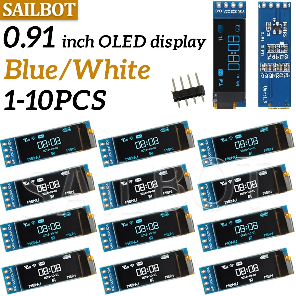 1-10PCS 0,91 zoll OLED modul 0,91 "weiß/blau OLED 128X32 OLED LCD LED Display Modul 0,91" IIC Kommunizieren Image
