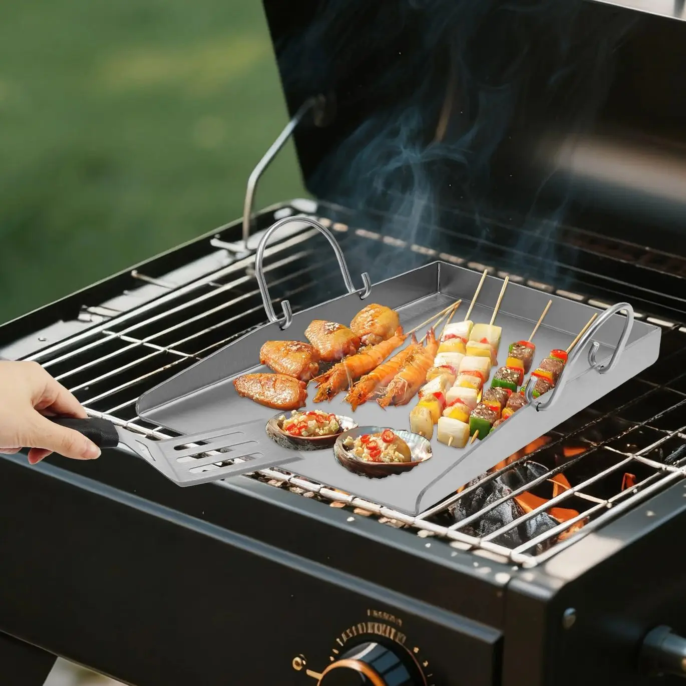 BBQ-Grillplatte, 40 x 30 x 4,4 cm Edelstahl-Grillplatte für Weber Genesis II E-310, Genesis II LX E-340, Genesis II LX S-340 Image