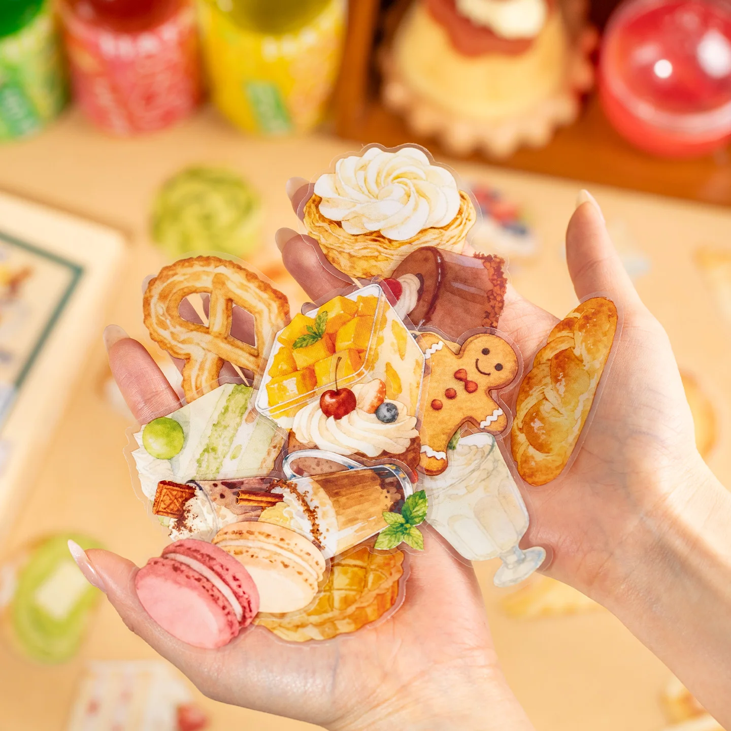 20 Stück/Packung Kawaii Gourmet Dessert PET-Aufkleber DIY Scrapbook Deko Journal-Zubehör Ästhetische Schreibwaren-Sticker Image