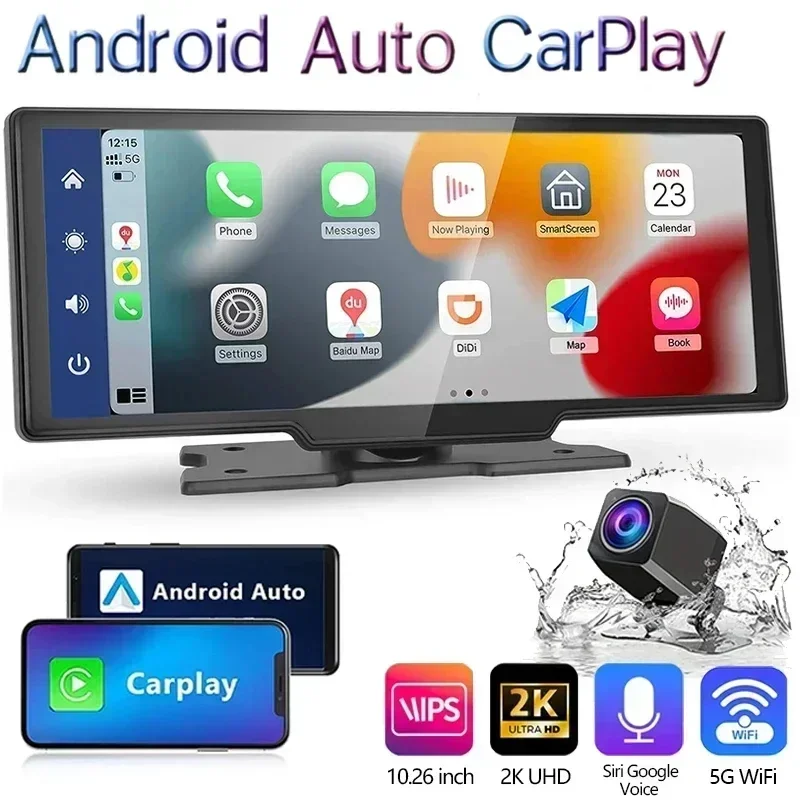 Carplay & Android Auto Auto DVR Black Box 10,26 Zoll Auto Bildschirm Dash Cam Kamera Nachtsicht Video recorder Auto Zubehör Image