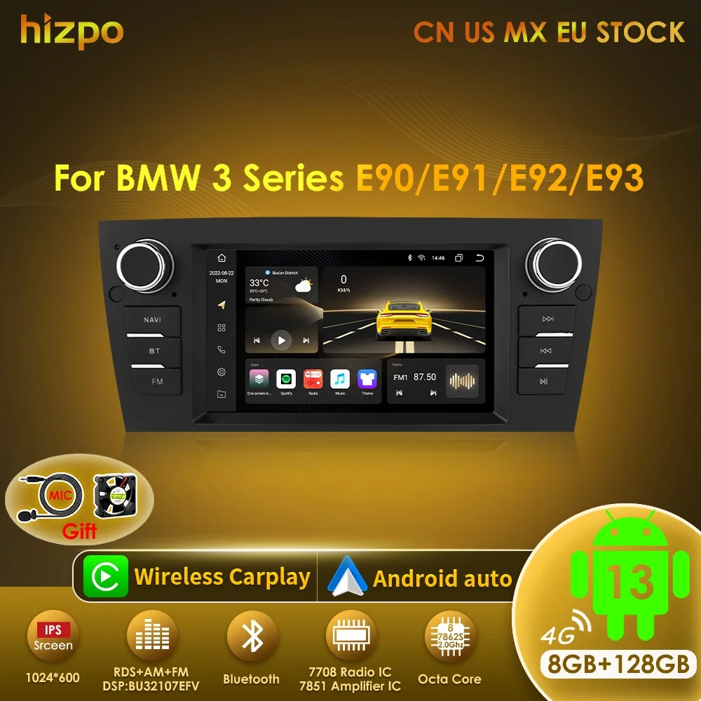 Hizpo AI Sprachnavigation Audio für BMW 3er E90 E91 E92 E93 Autoradio 2 Din Android Auto Multimedia GPS Carplay 2din Kein DVD