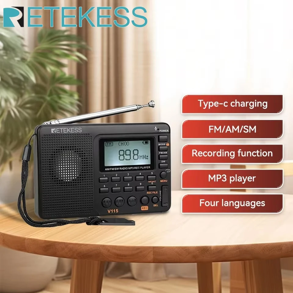 Radio fm am sw tragbare Radios am fm wiederauf ladbare Kurzwellen-Radio batterien Vollwellen-USB-Recorder-Lautsprecher