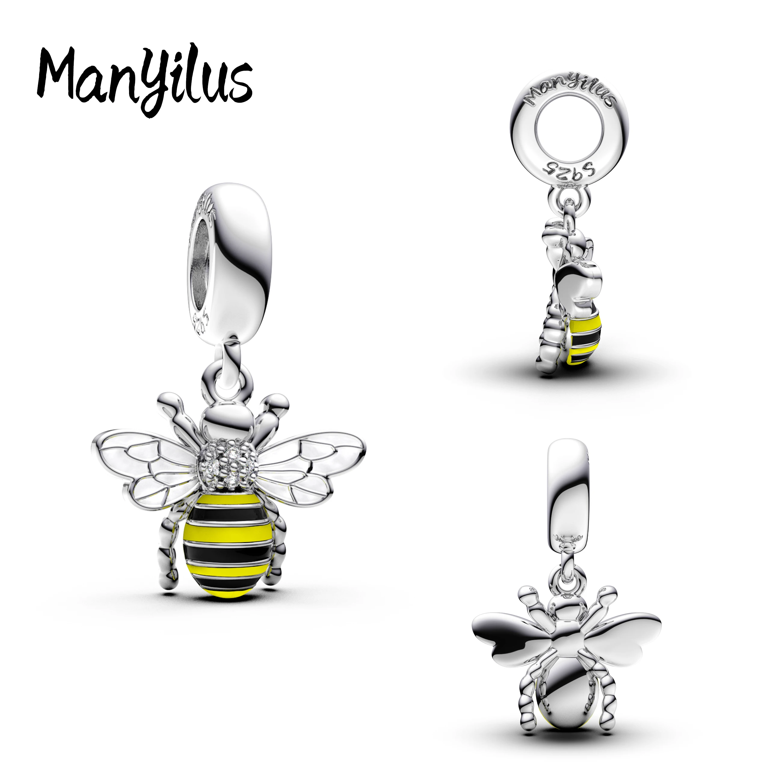 Manyilus S925 Silber gestreifter Hummel-Charm für Original-Armband, süßer Insekt-Schmuck, Anhänger, DIY-Garten-Geschenk für Sie Image