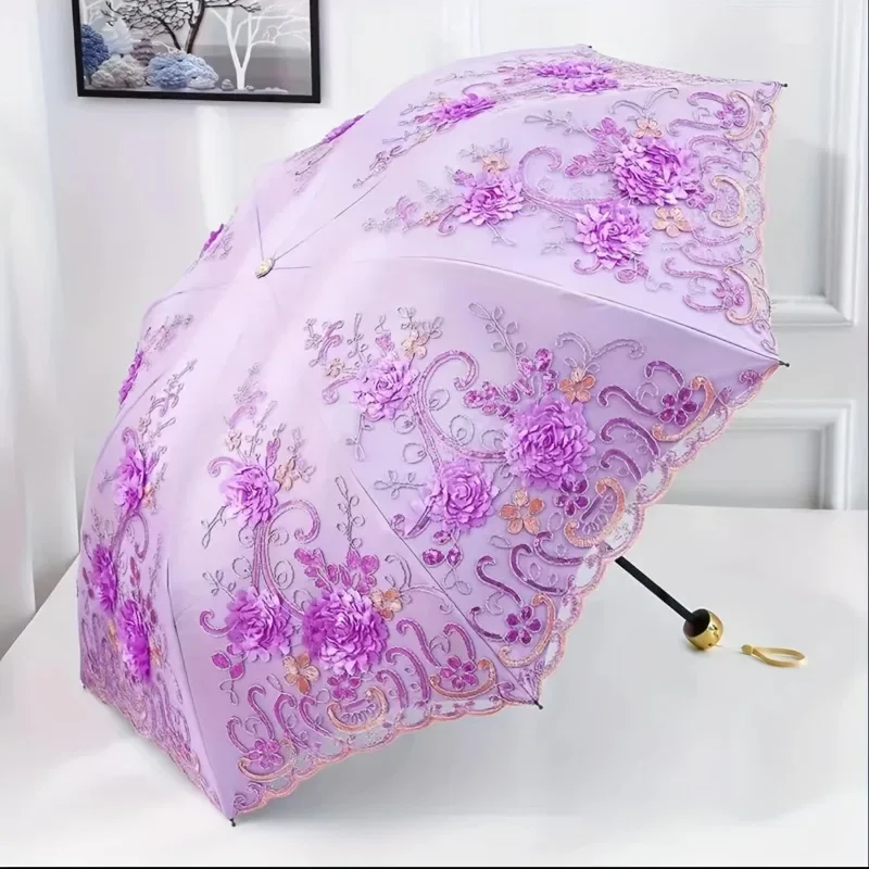 1 stücke Spitze Sonnenschirm Anti-Uv Klapp Regenschirm UPF50 + Vintage Blume Stickerei Regenschirm Prinzessin Regenschirm Geschenk Geeignet für Image