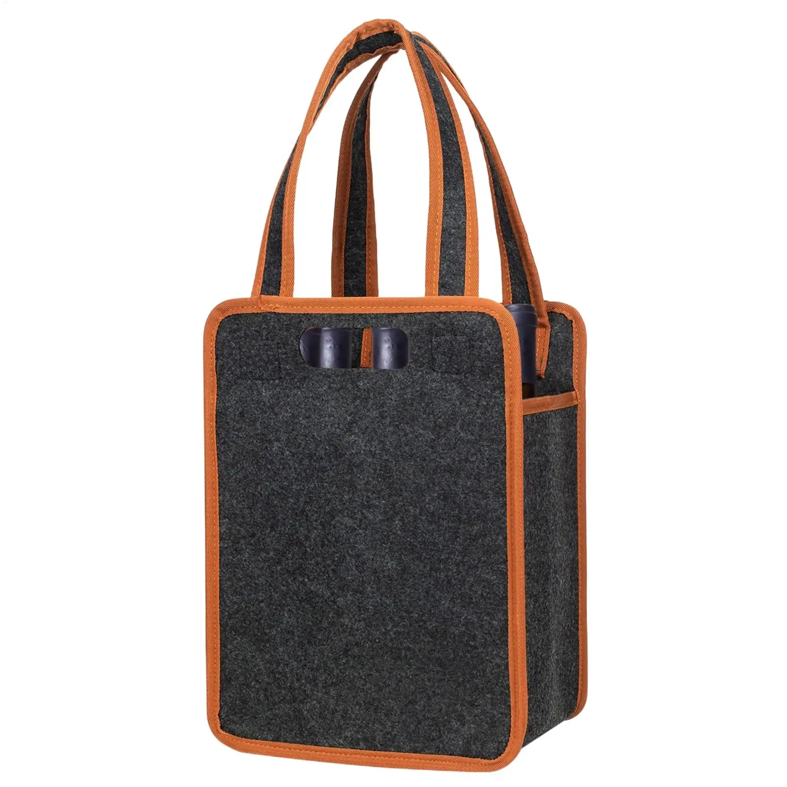 6-Fach Flaschenhalter Filz Weinflaschentasche Tragbare Filz Spirituosenflaschentasche mit Griffen für Hochzeit Reise Picknick Image