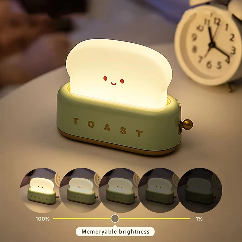 Wiederaufladbare LED-Nachtlichtlampe – kreative Brot-Toast-Tischdekoration, dimmbare Nachttischlampe für Baby- und Kinderzimmer, Kinderzimmer, Geschenk
