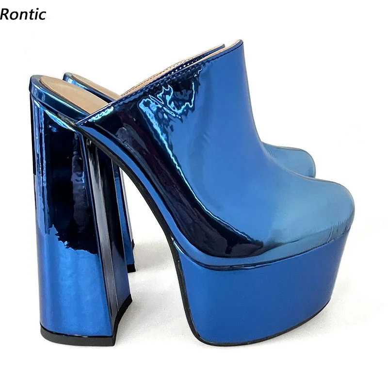 Rontic Hochwertige Damen-Plateau-Pantoletten-Pumps, sexy Keilabsätze, runde Zehen, hübsche blaue Fuchsia-Schuhe für Damen, US-Größe 5–20