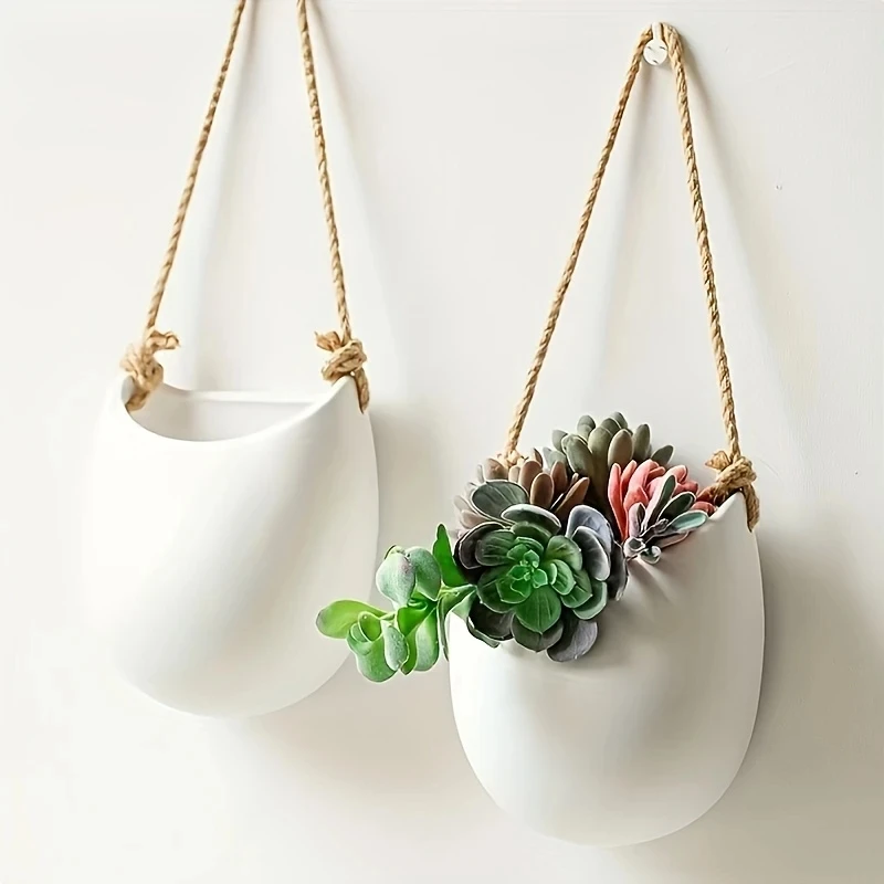 Kreative Wandmontierte Weiße Blumentöpfe Serie Sukkulenten-Blumentopf Blumenkorb Blumenarrangement Dekoration Gartendekoration Image