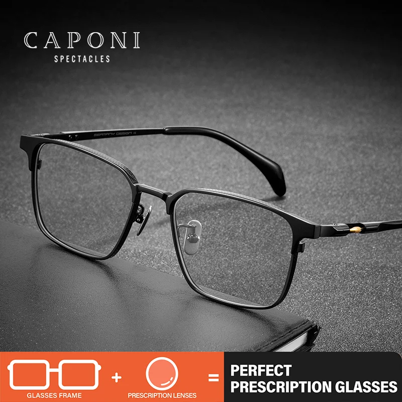 CAPONI Rezept Männer Gläser Reinem Titan Progressive Computer Brille Klassische Anti Blue Ray Lesen Schwarz Brillen PJ7527 Image