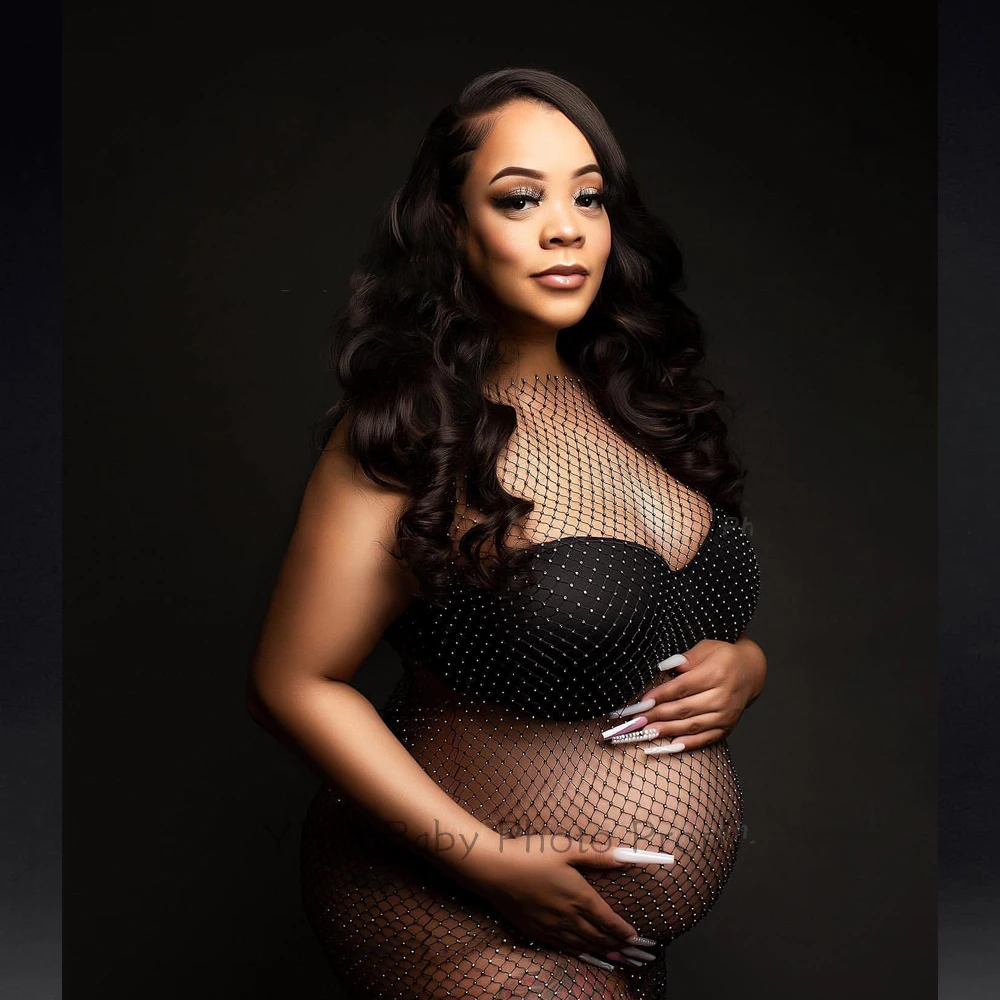 Sexy Schwangere Fotograf Schießen Prop Zubehör Mutterschaft Fotografie KleiderKristall Diamanten Mesh Body Schwangerschaft Image