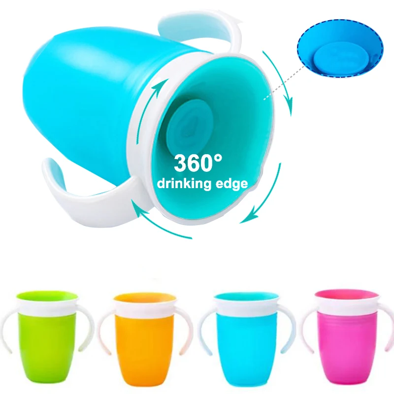 Baby-Wasserbecher, um 360 Grad drehbar, Baby-Lerntrinkbecher mit Doppelgriff, Klappdeckel, auslaufsichere Wasserbecher für Kleinkinder, Flasche Image