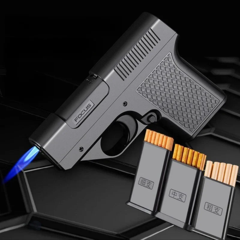 Neue Clip Gun Typ Butan Gas Feuerzeug Drei Kapazität Zigarette Halter Winddicht Jet Blue Flame Feuerzeuge männer Geschenke (KEIN GAS) Image