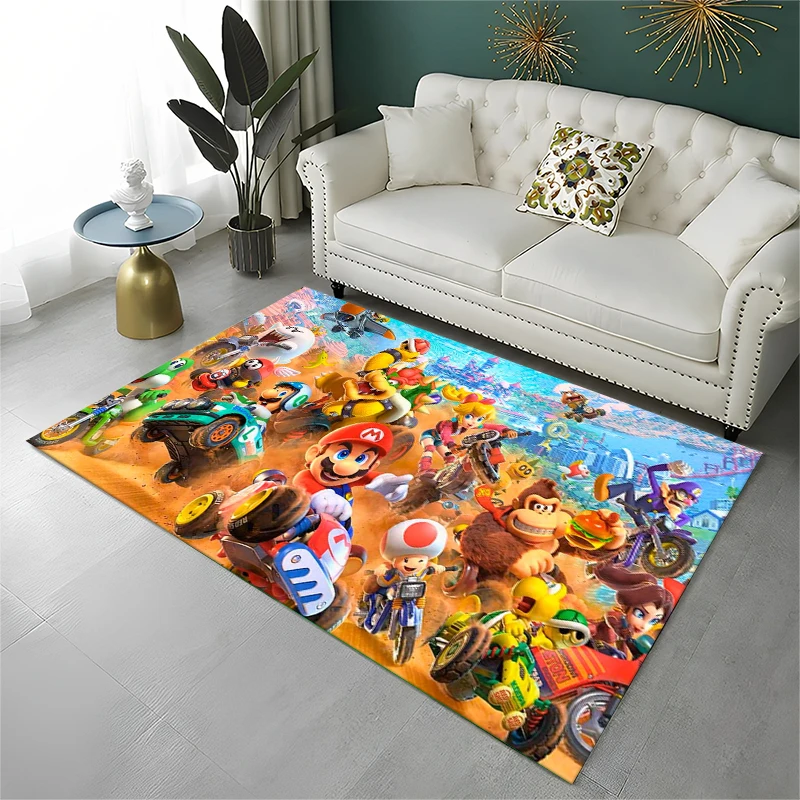 Cartoon M-Mario Bros Spielteppich für Spielzimmer Schlafzimmer Wohnzimmer Sofa Heimdekoration, Kinder-Teppich Rutschfeste Bodenmatte Geschenk