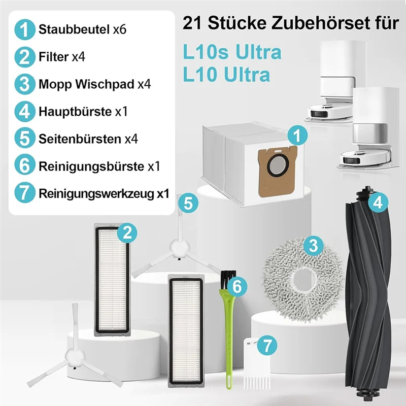YCOC-Zubehör für Dreame L10s Ultra/L10 Ultra Zubehörset Roboter-Staubsauger Ersatzteile mit Staubbeuteln Mopptuch Image