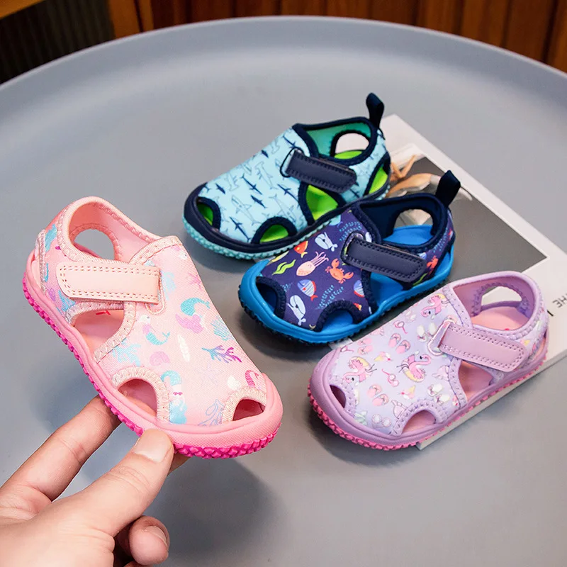 Kids'Sandals Canvas Prehobbler Baby Sommer Strandschuhe Druck für Kinder Atmungsaktive Anti-Rutsch Lila Blau Schuhe Größe 21-31