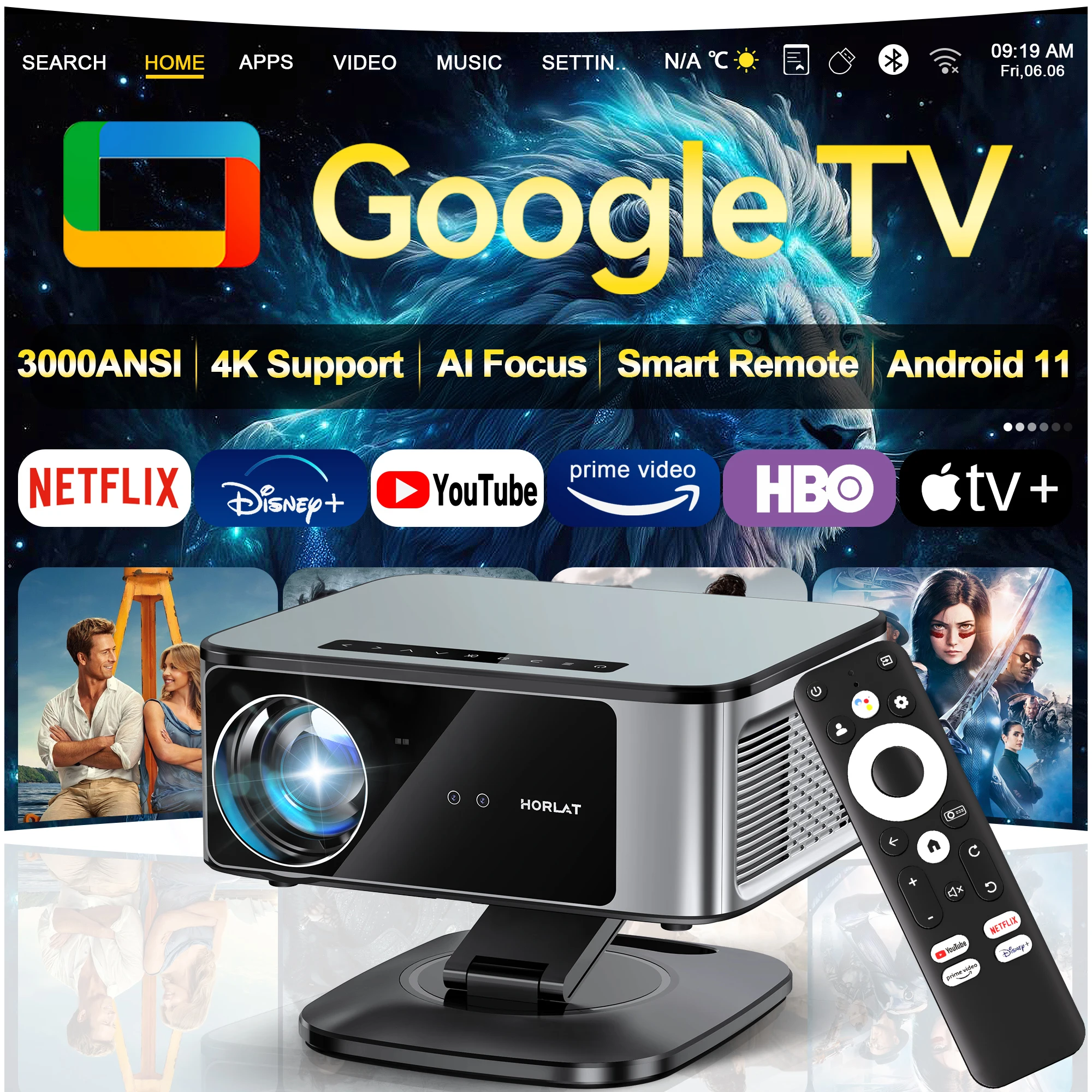 HORLAT Bestseller 45000 Lumen 4K UHD Android Projektor Laser TOF Fokus WiFi 6 1080P Full HD Tageslicht Heimkino Filmprojektor Image