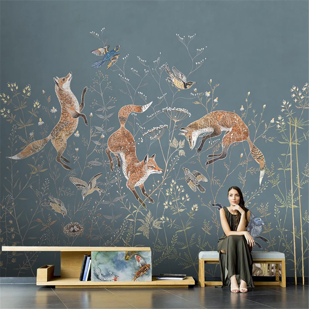 Maßgeschneiderte Tapete und Wandbild für modernes Kinderzimmer, hochwertiges, umweltfreundliches Papel de Parede mit Tiermotiv und Fuchs-Hintergrund