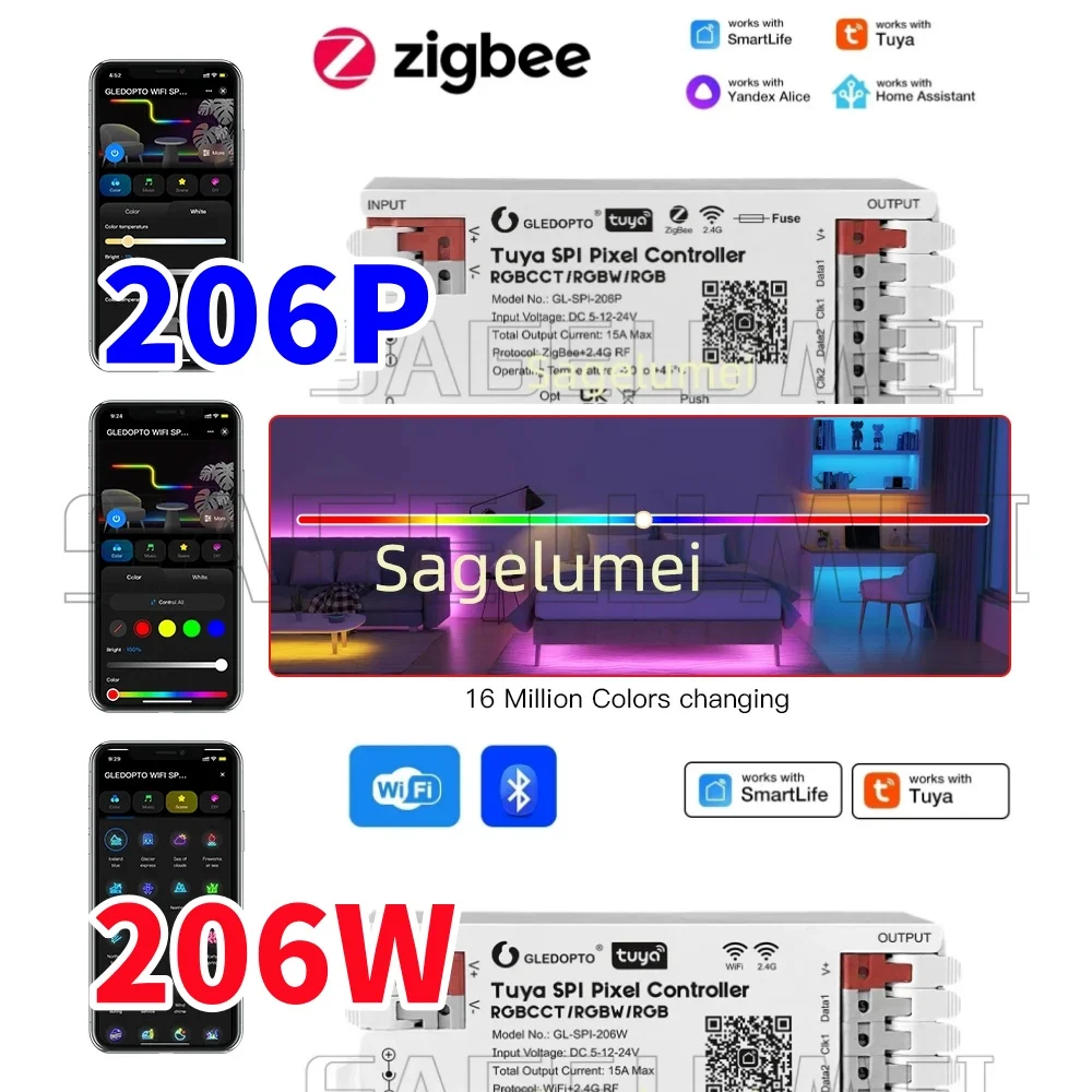 GLEDOPTO ZigBee GL-SPI-206W GL-SPI-206P WiFi Tuya SPI Digital Pixel LED Controller Smart Life App Steuerung WS2811 SK6812 WS2801 Image
