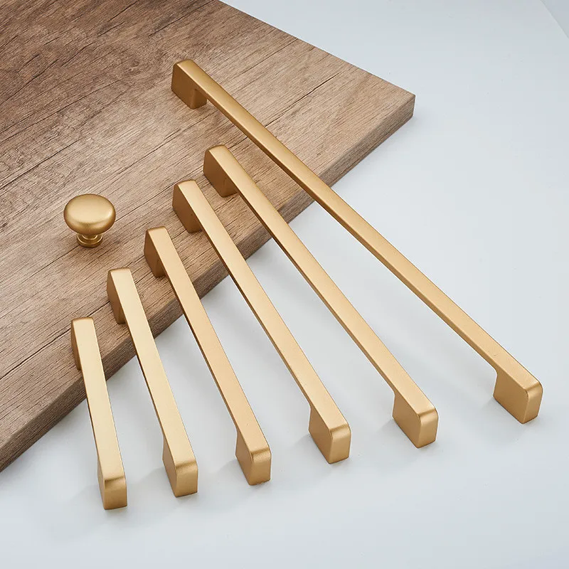 KK&FING 1PC Europäische Matte Gold Möbel Türgriffe Zinklegierung Küchenschrank Griffe Schrankgriffe Schubladenknöpfe Hardware Image