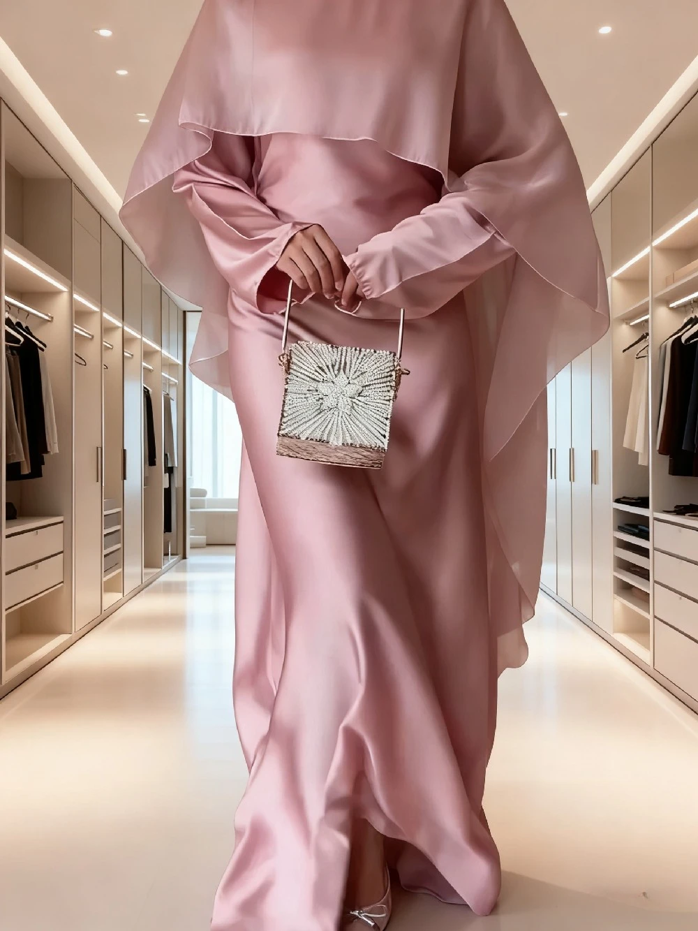 Eid Frauen Kleid Cape Seidige Rosa Party Kleider Abaya Muslimischen Jalabiya Ramadan Vestidos Largos Islam Arabischen Lange Robe Dubai 2026 Image