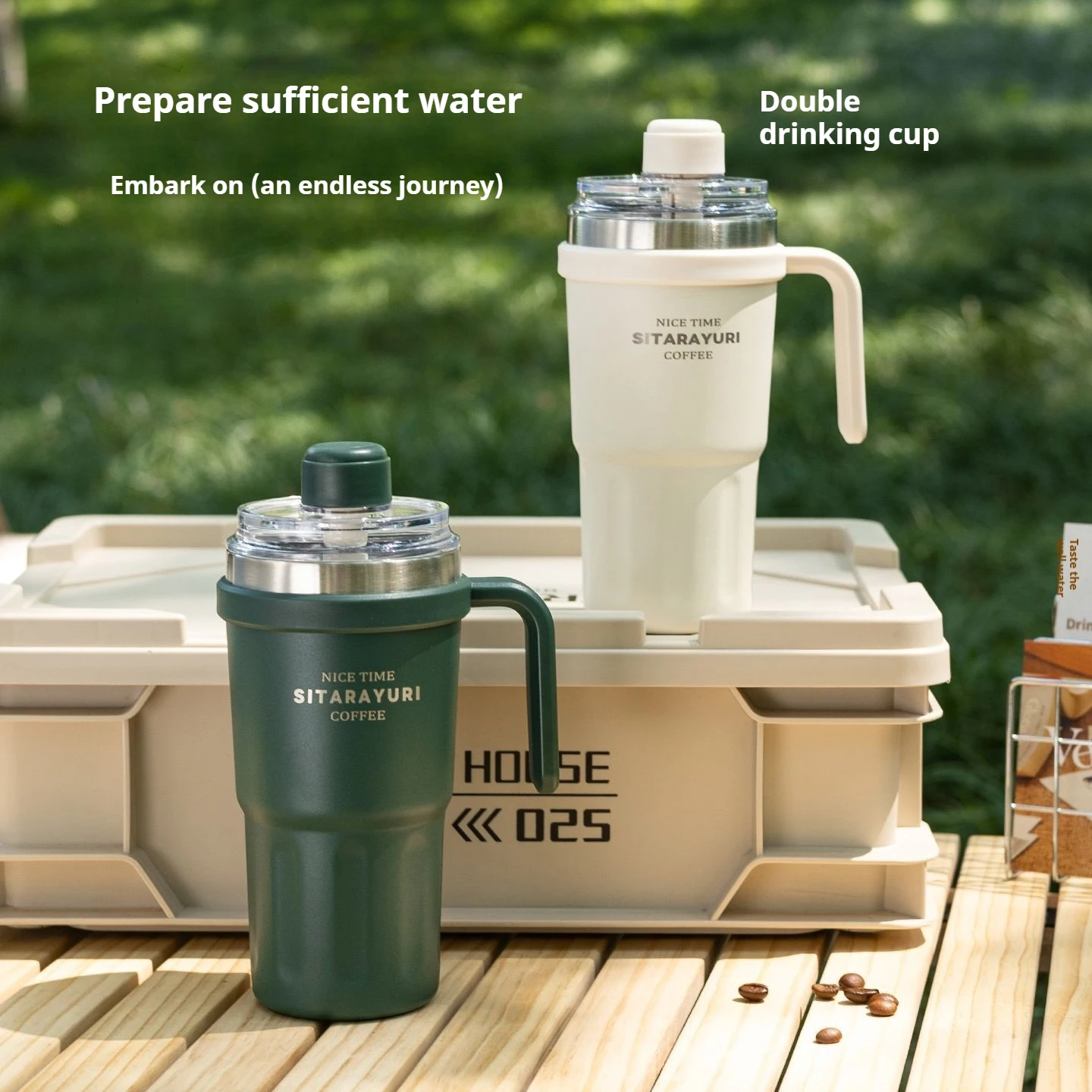 Tragbare Stroh Isolierte Tasse mit Griff Büro Auto Kaffee Tasse Outdoor Sport Anti-verlust Magnetische Deckel Doppel-trinkbecher Image