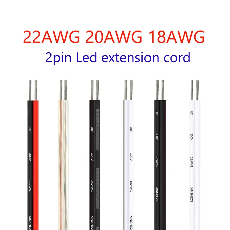 5–100 m elektrisches Kabel, 2-poliges LED-Streifenkabel, rot, schwarz, 5 V, 12 V, 2-adriges JST-flexibles Verlängerungskabel für Lampenbirnen, Licht, Automobil Image
