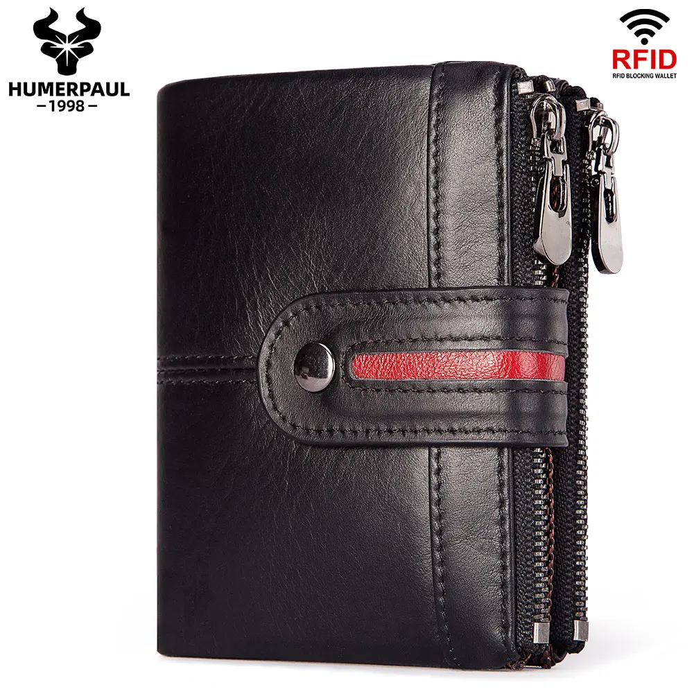 Humer paul 100% Echt leder Herren Casual Wallet RFID Blocking Kreditkarten halter mit Reiß verschluss Münz tasche kurze männliche Clutch Tasche